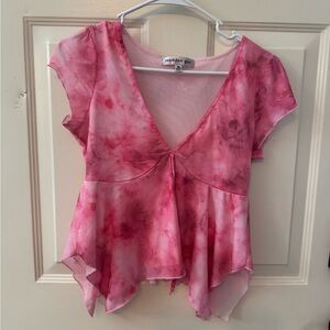 Madden Girl V-Neck Pink Tie-Dye Blouse